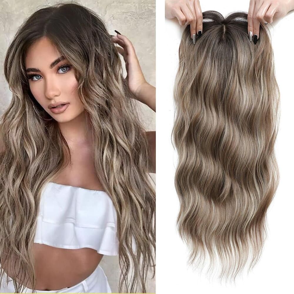 PANEWAY 20" Wavy Clip In Hair Topper Wiglet Lace Scalp Synthetic Hairpiece